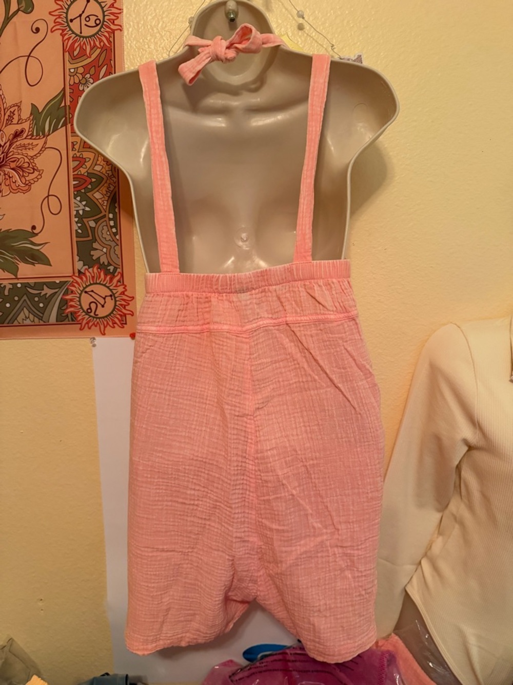 Zenana Pink Double Gauze Knot Strap Romper NWT Size Large Pockets Summer - Picture 3 of 4